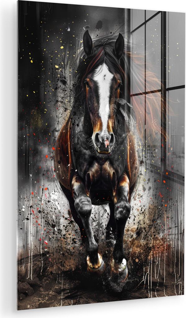 MuchoWow Glasbilder - Bilder auf Wandbild - Foto auf Glas Pferd - Tiere - Schwarz - Luxus - Modern 80x120 cm Wanddekoration aus Glas - Acrylglasbil...