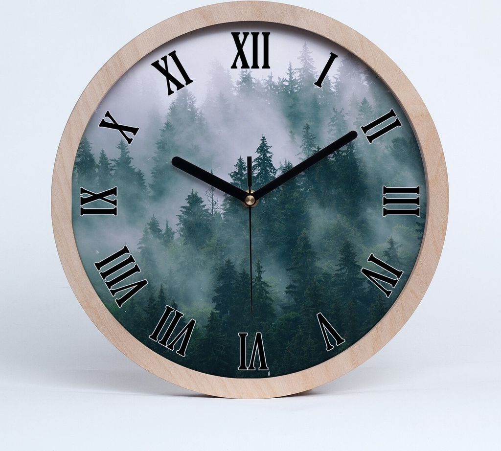Holzuhr 20fi cm wanduhr - schwarze Spitzen - Nebel in den Wald über