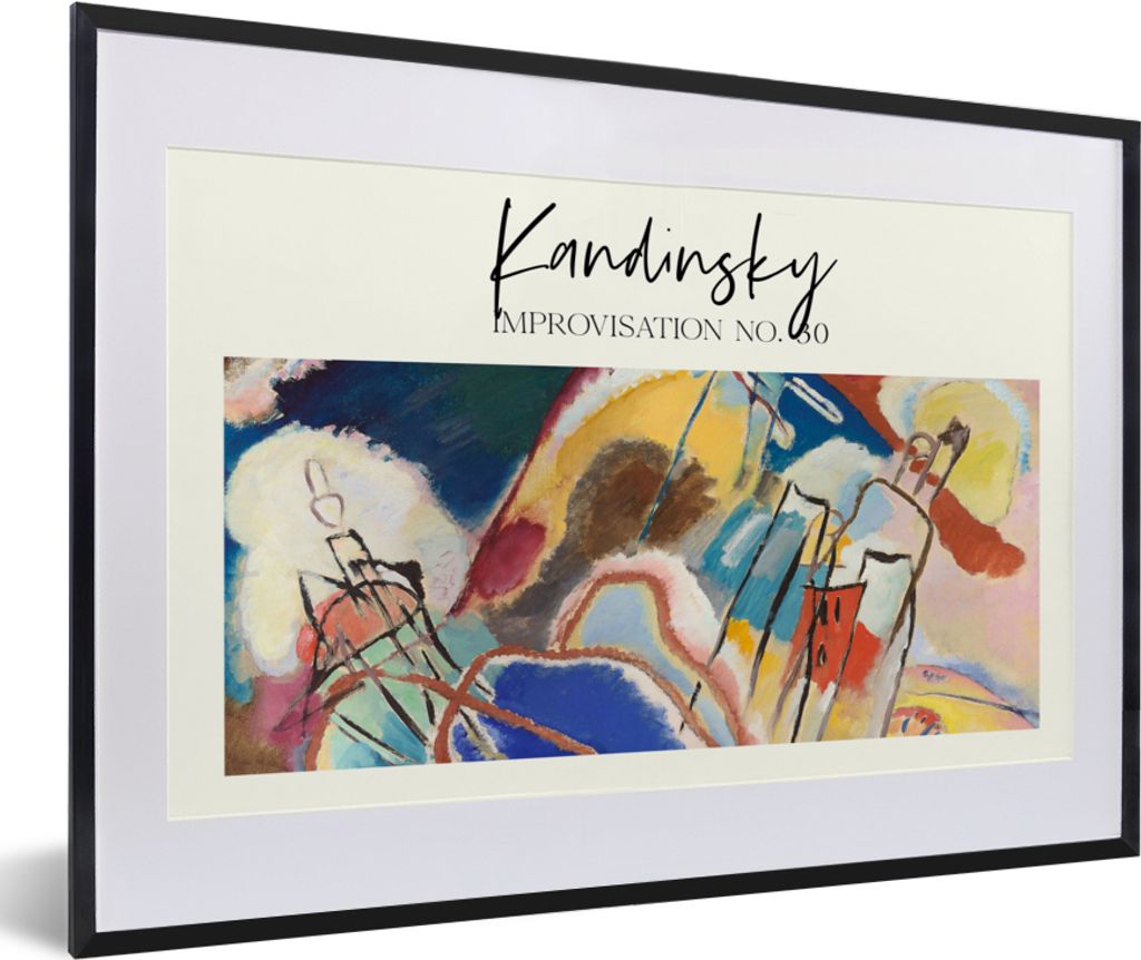 MuchoWow Gerahmtes Poster Malerei - Abstrakt - Kandinsky 60x40 cm - Poster mit Schwarzem Bilderrahmen Wandposter Rahmen Foto Bilder - Schlafzimme...