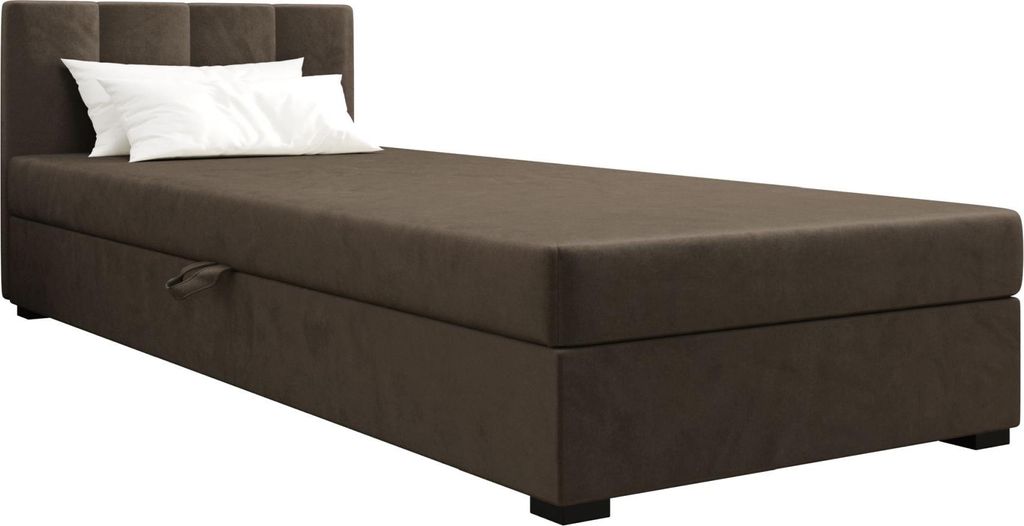 AURA SOFA Boxspringbett ZIKA 100x195 Komplett-Set mit Bonell Matratze, Polsterbett mit Bettkästen - Dunkles Braun, MONOLITH 15