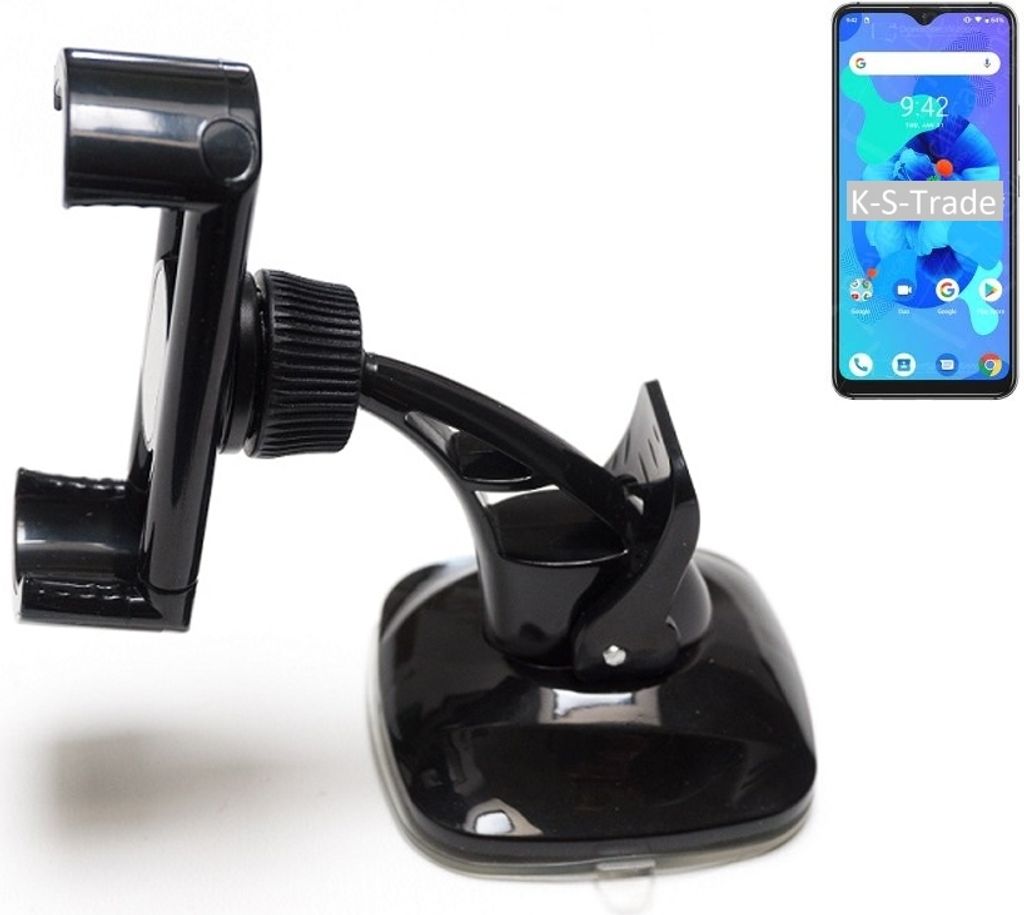 K-S-Trade kompakte Handy-Halterung Windschutzscheibe kompatibel mit UMIDIGI A7 Armaturenbrett schwarz Autohalterung KFZ Halter Scheiben-Halterung
