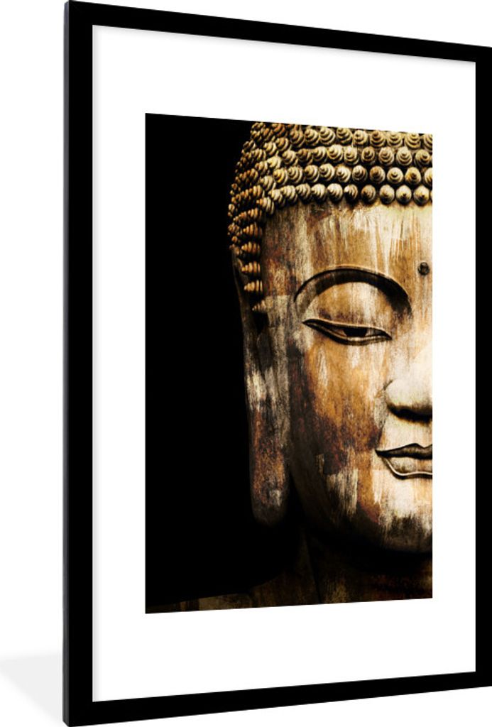 MuchoWow MuchoWow Gerahmtes Poster Buddha - Statue - Gold 60x90 cm - Poster mit zchwarzem Bilderrahmen - Dekoration - Wandposter Wohnzimmer - H...