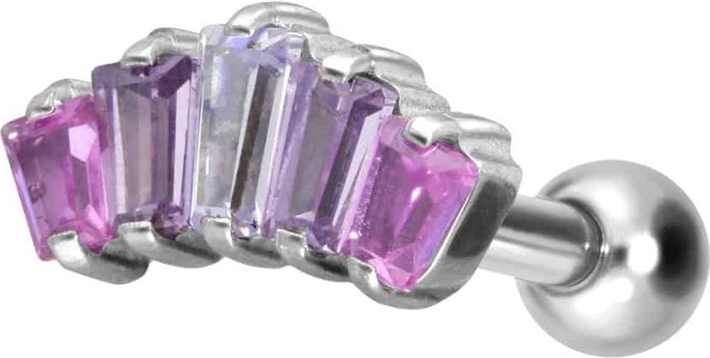 Ohrpiercing Titan Ohrpiercing mit Innengewinde 5 EINGEFASSTE KRISTALLRECHTECKE Silber Stablänge: 6mm
