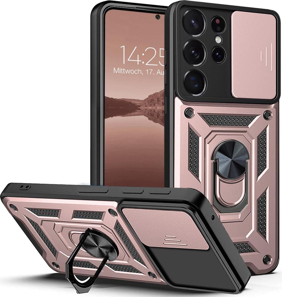 Armor Handyhülle für Samsung Galaxy S23 Ultra Kameraschutz Handy Panzer Case Cover Schutzhülle Outdoor Farbe: Rosegold