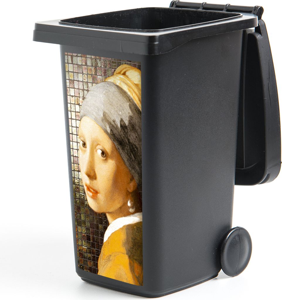MuchoWow Mülltonnenaufkleber Mädchen mit Perlenohrring - Vermeer - Kacheln 38x80 cm - Behälteraufkleber - Mülleimer-Aufkleber - Container-Auf...