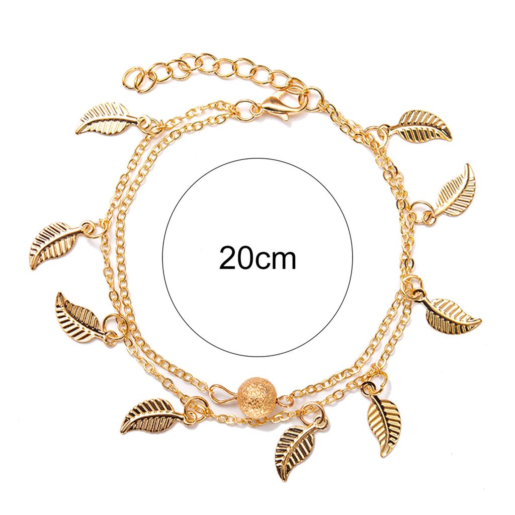 Frauen Fußkettchen Zwei Schichten Blätter Anhänger Schmuck Perle Einstellbare Langlebige Kette Fußkettchen für Strand-Golden