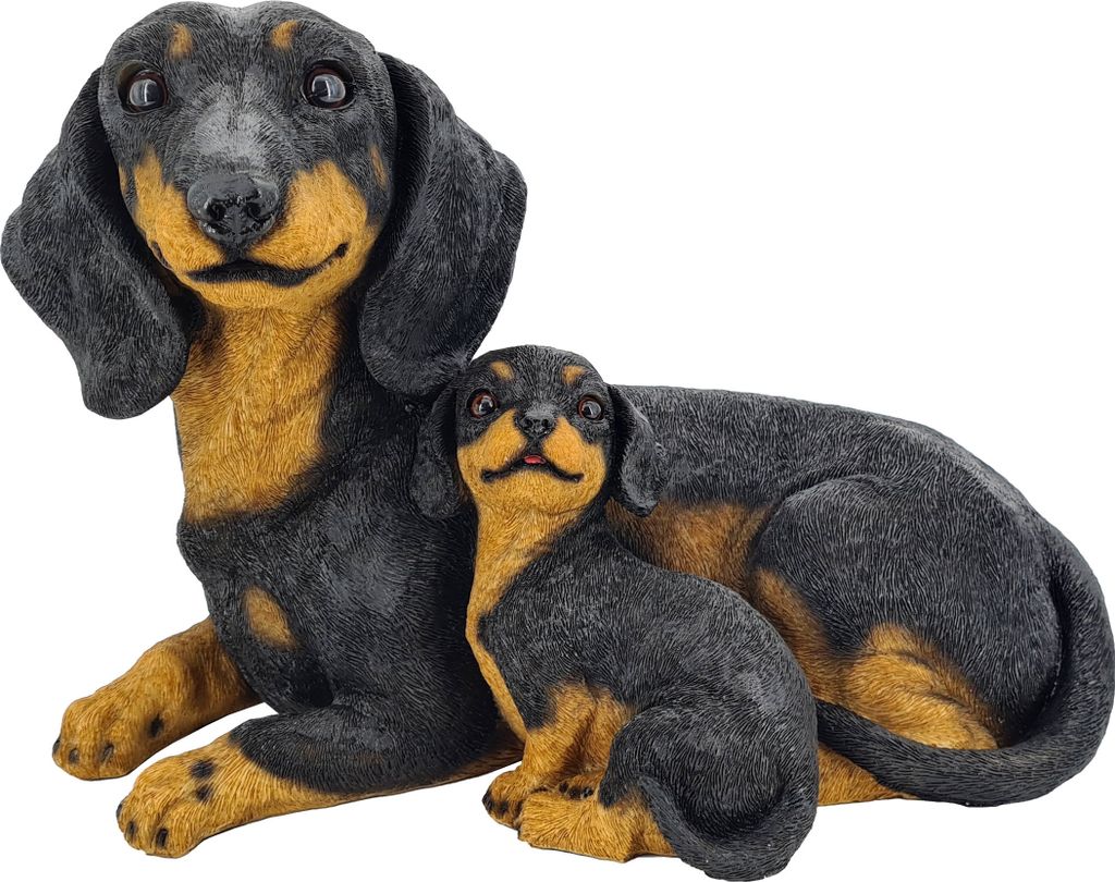 abc HOME | Dekofigur Hund | Dackel mit Welpe | 25 cm H