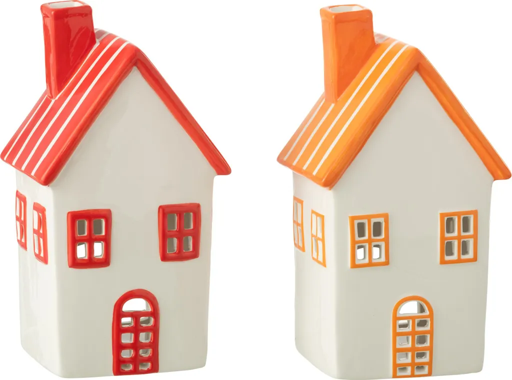 Porte-bougies Maison J-Line pour Décoration de Table Orange Rouge - 2x