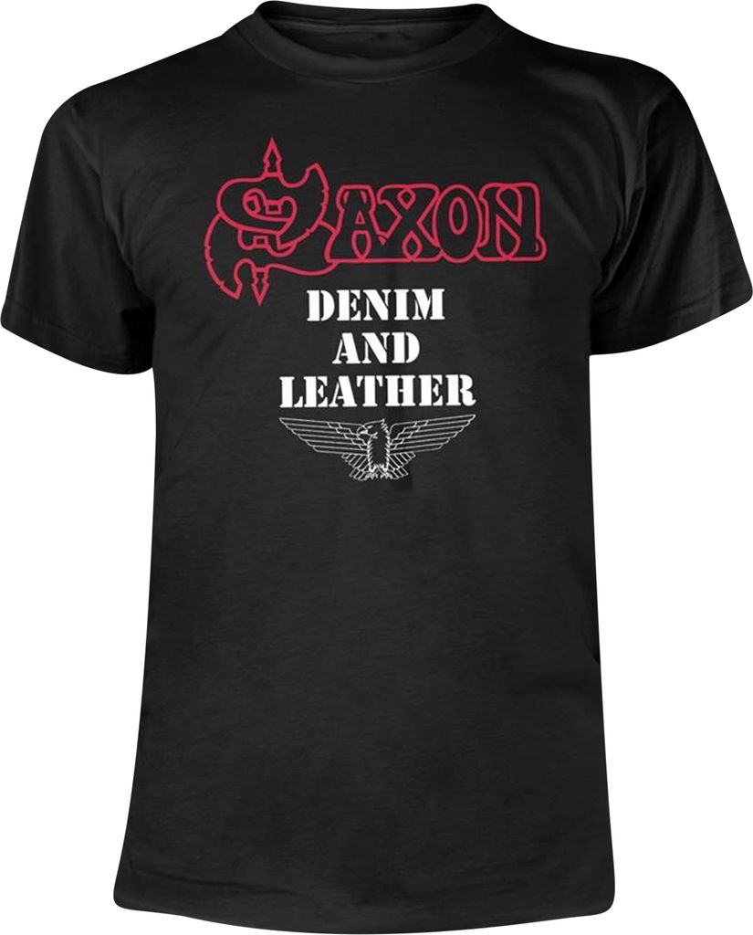 Saxon - "Denim And Leather" T-Shirt für Herren/Damen Uni PH1685 (S) (Schwarz)