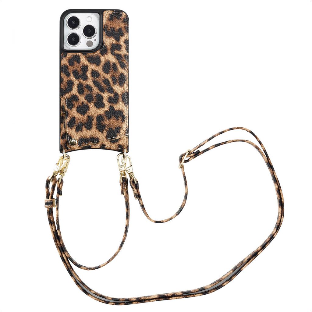 Selencia Nova HandyHülle mit Kordel und Kartenhalter iPhone 13 Pro - Leopard