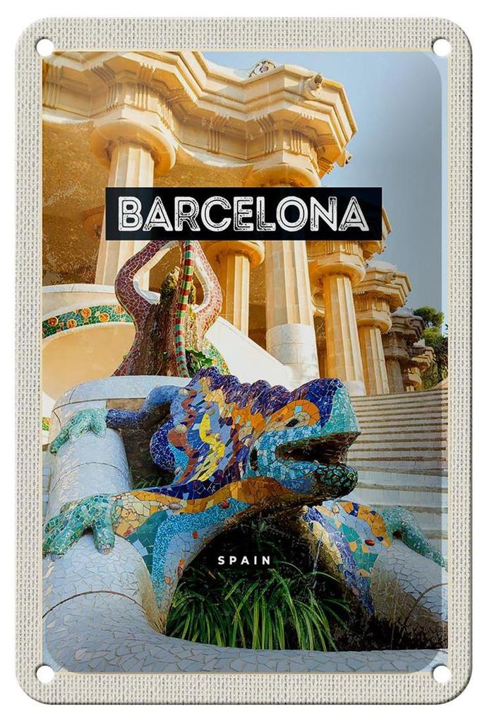 Blechschild Reise 12x18cm Barcelona Spanien Park Trip Dekoration