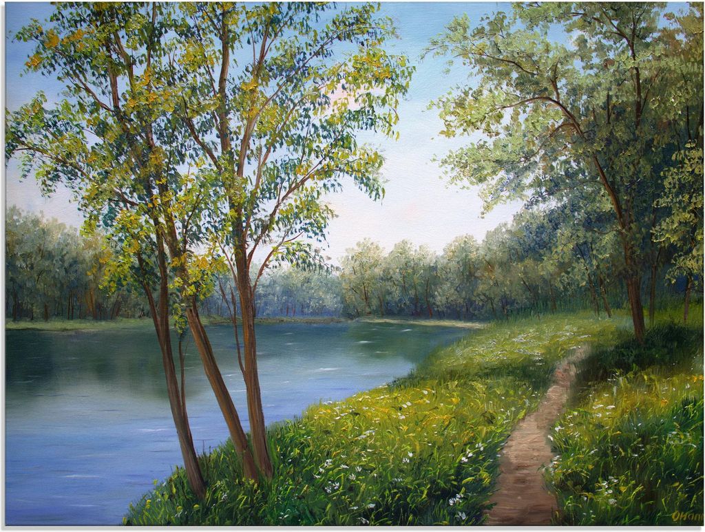 ARTland Glasbild Sommerlandschaft in der Nähe des Flusses Größe: 80x60 cm