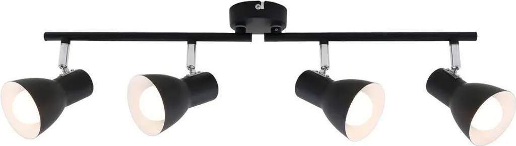 Rampe de Spots Orientables Métal Noir 4 Têtes E14 Plafonnier Long 60cm