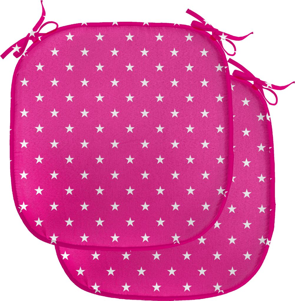 ABAKUHAUS Hot Pink Polster für Esszimmerstühle, White Stars Girlish, Dekoratives wasserfestes Kissen mit Riemen für Küchensitze, 40 cm x 40 cm-...