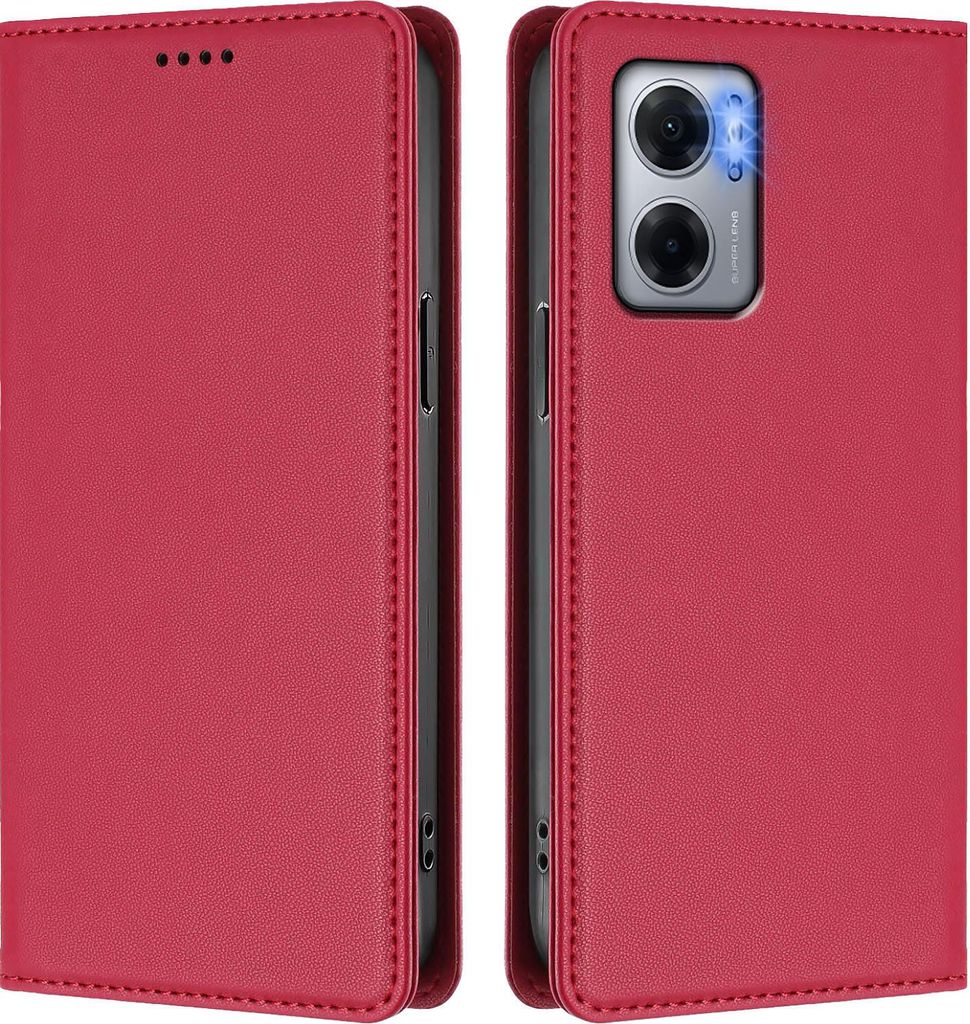 Handyhülle für Xiaomi Poco M5/M4 5G/Redmi 10 5G, Kunstleder Klapphülle Stoßfeste Magnetische Hülle mit Ständer Rot