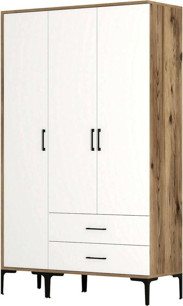 Dmora Kleiderschrank 3-türig Albireo 120x47,5 cm, Braun, 5 Böden