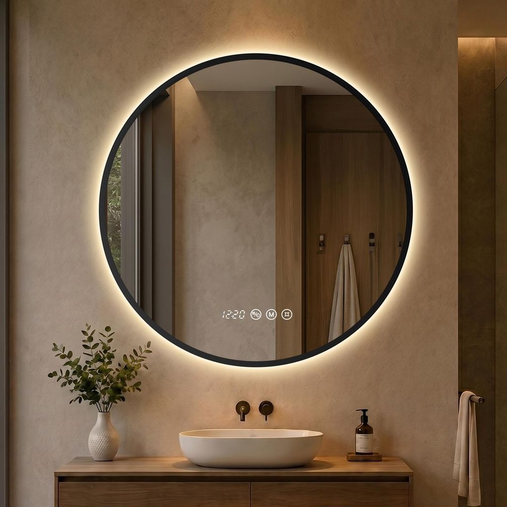 S'AFIELINA LED Badezimmerspiegel Rund Ø80 cm, Schwarzer Produktbild 