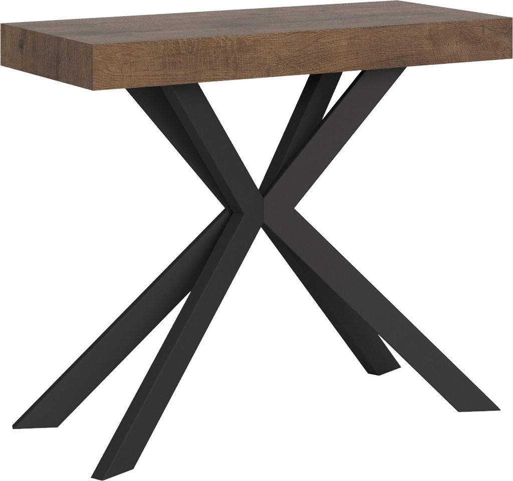 ITYHOME - Ausziehbarer Konsolentisch 90x40/196 cm Plaker Nussbaum mit Eisenrahmen aus Anthrazit