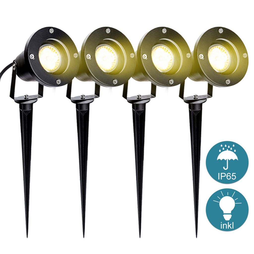 Yakimz 4X Gartenstrahler 4W LED Gartenleuchte mit Erdspieß Rasen Licht Warmweiß Wasserdicht IP65 für Außenbereich Garten Teich Landschaft