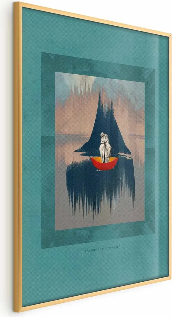Poster Coppia su Barca 60x90 con Cornice Dorata - Arredo Romantico
