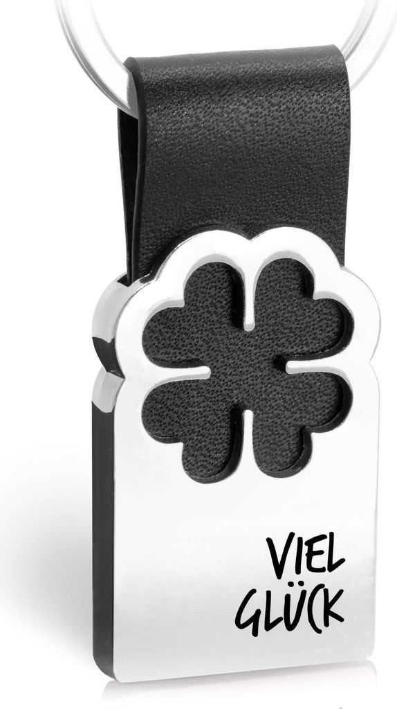 FABACH Kleeblatt Glücksbringer Schlüsselanhänger mit Gravur aus Leder - Viel Erfolg Prüfung - Viel Glück Abitur - Gute Reise - Glück Anhänge...