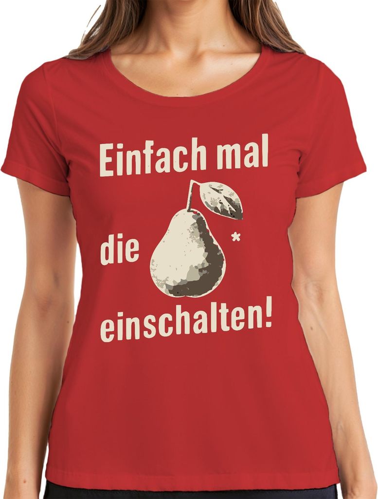 Einfach mal die Birne einschalten lustiger Spruch Geschenk Humor Damen T-Shirt, Rot, 3XL