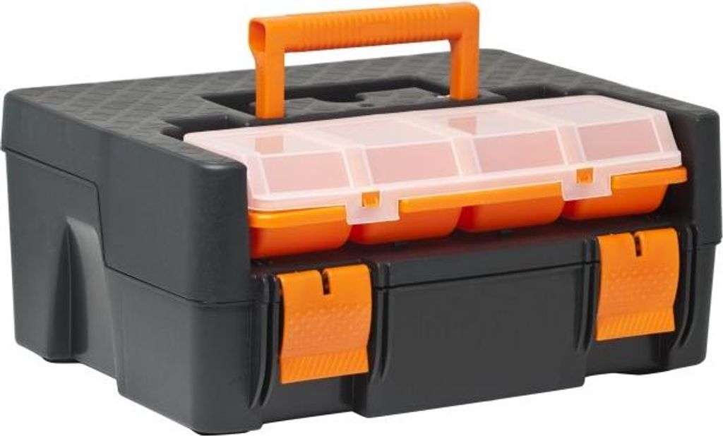 Werkzeugkoffer für Hobbybastler mit herausnehmbarem Organizer – Aufbewahrungskoffer aus Kunststoff mit großem Hauptfach und 4 festen Taschen ...