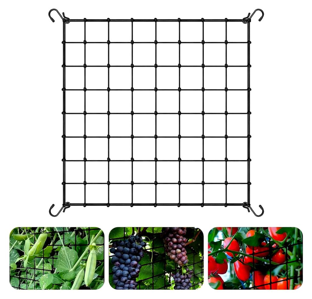 Wachszelt Netz, Scrog Netz 120 x 120 cm mit 4 Haken, elastisches Spaliernetz für Pflanzen, Gemüse und Obst, geeignet für Garten, Balkone und Hof