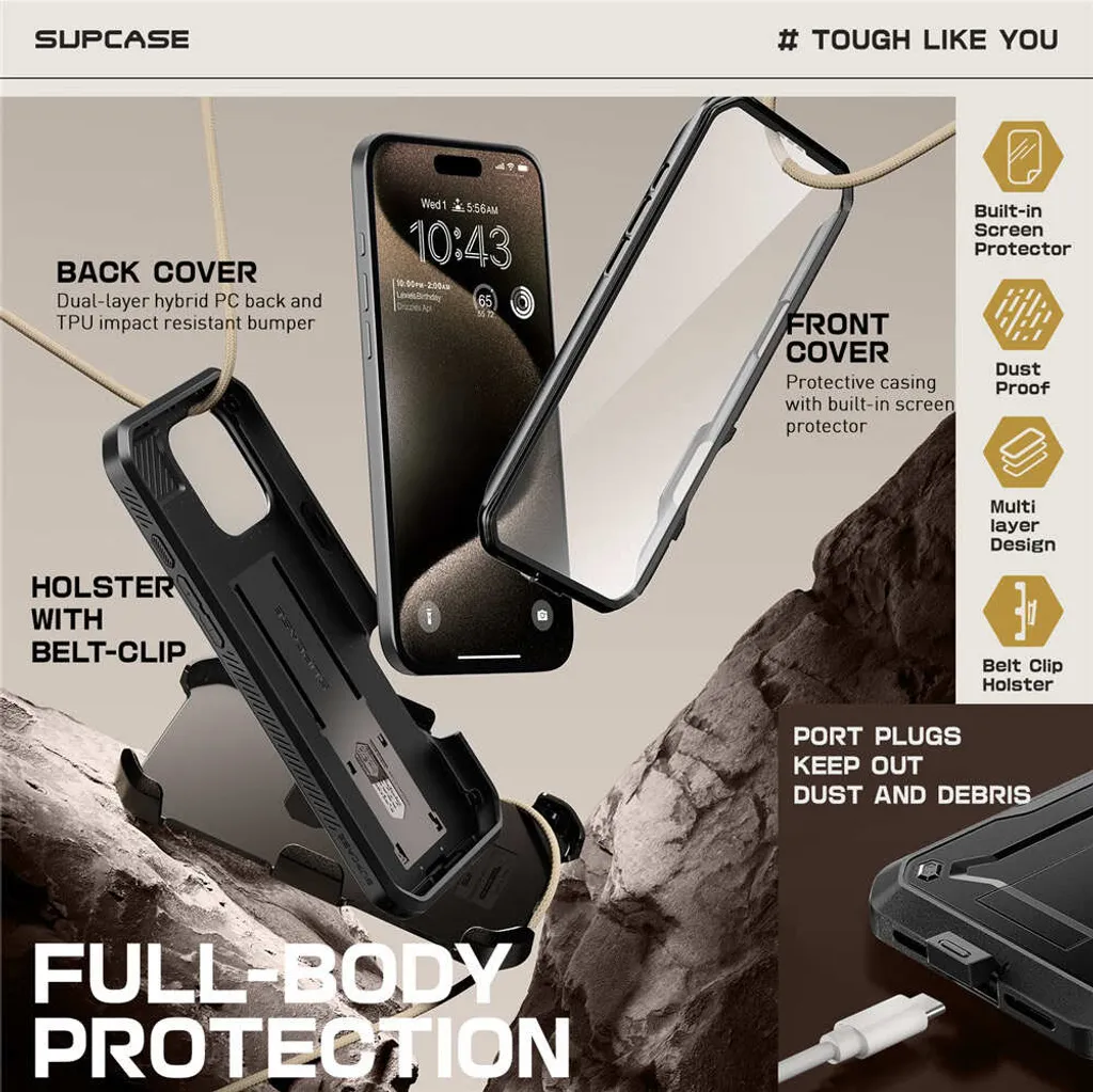 Évitez les Chutes : Coque iPhone 16 Pro Max Antichoc avec Support Noir - 10