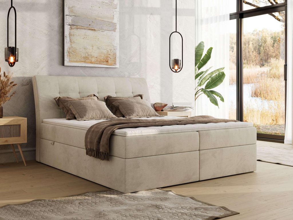 MKS MEBLE Boxspringbett DAGOS 140 x 200 cm mit Bettkasten & Stauraum, 7-Zonen Matratze H3 , Inkl. Topper T25, Hotel-Design, Doppelbett mit hohem Ko...