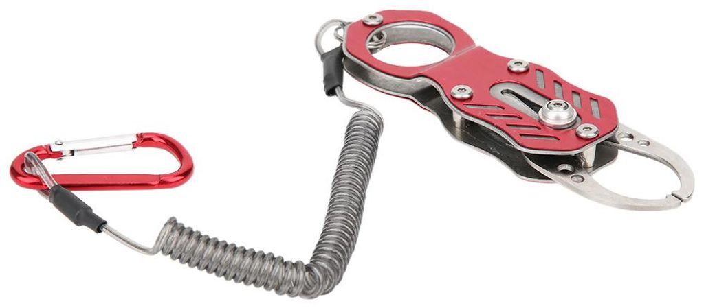 Mini-Angelgriff, tragbare Fischkontrollklemme aus Aluminiumlegierung mit Anti-Verlust-Seil (Aktivitätsrot)