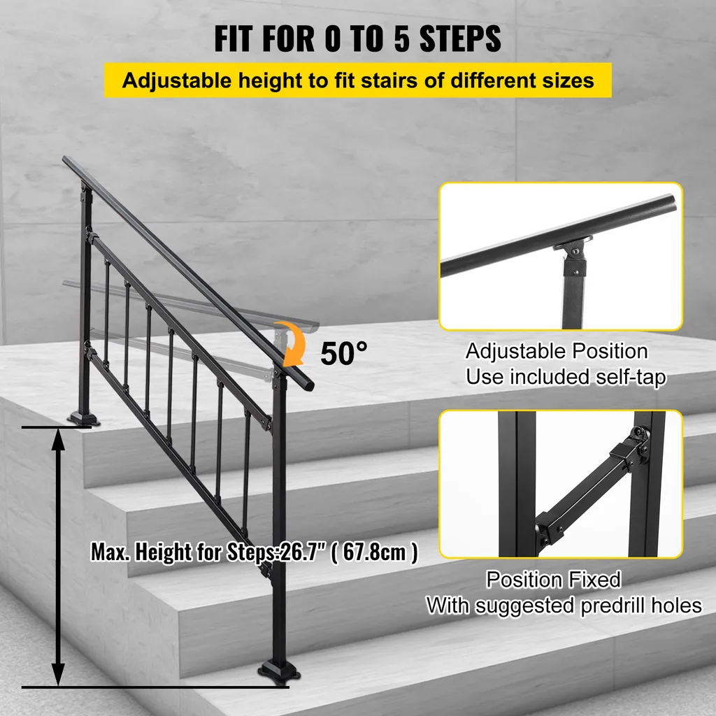 Garde-corps réglable 172,5 cm - Rampe pour marches avec angle ajustable
