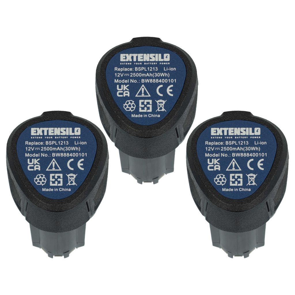 EXTENSILO 3x Akku Ersatz für Ryobi BSPL1213 für Werkzeug (2500 mAh, Li-Ion, 12 V)