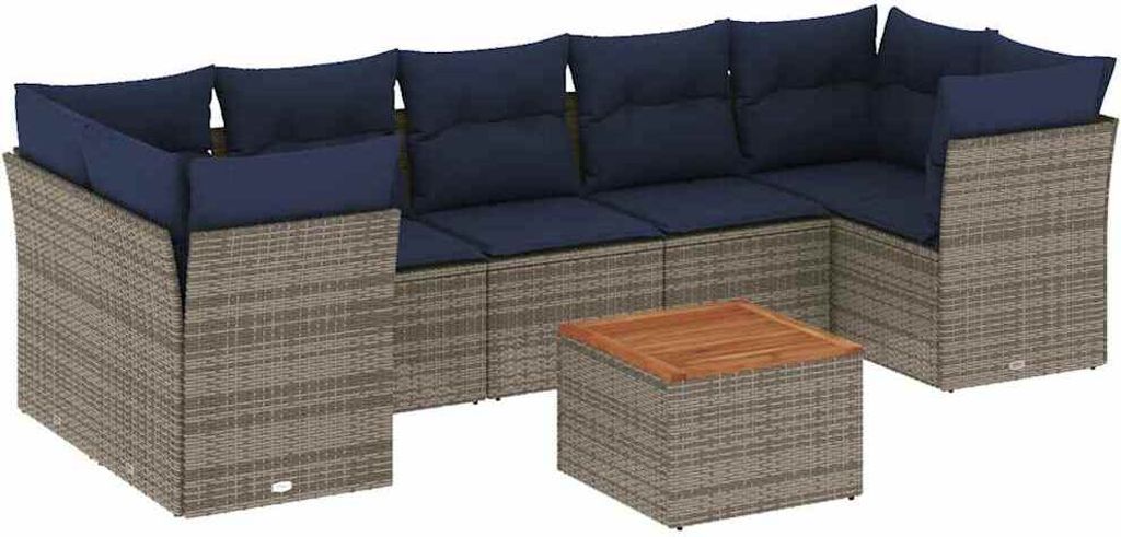 vidaXL 8-tlg. Garten-Sofagarnitur mit Kissen Grau Poly Rattan