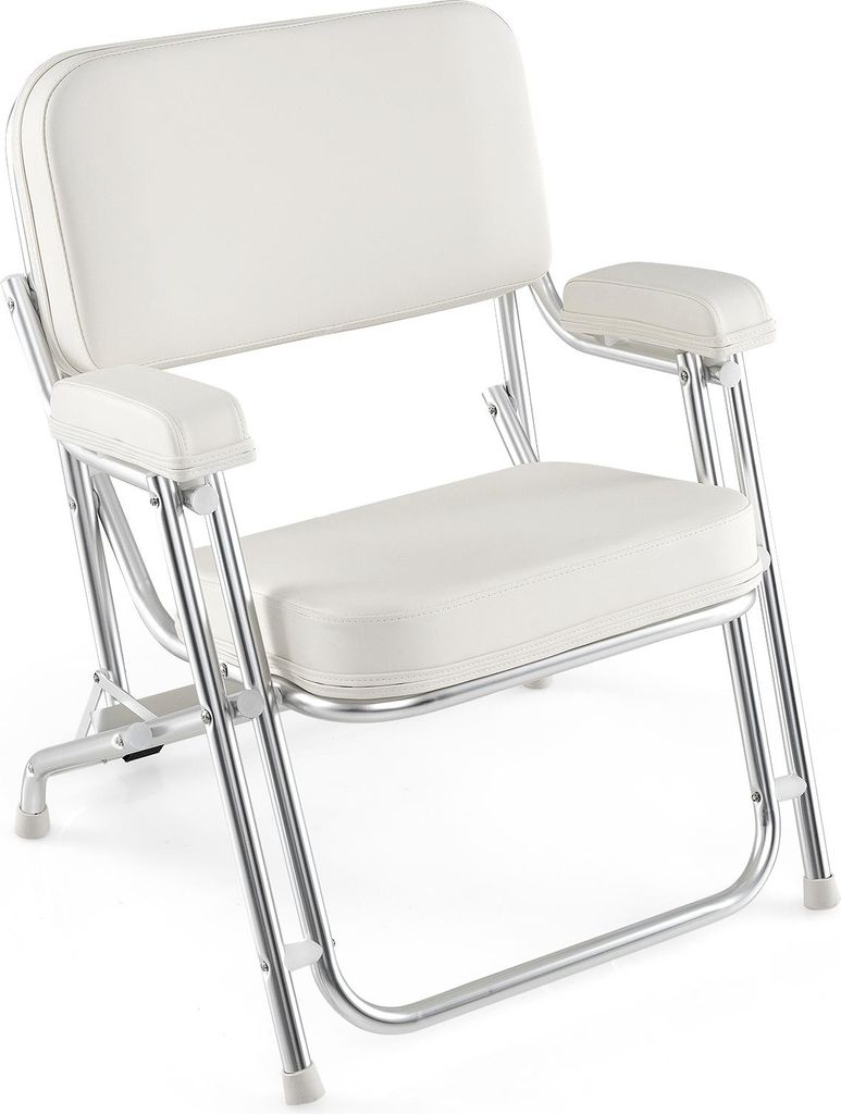 GOPLUS Bootssitz 1 Stück, Bootsstuhl klappbar mit gepolstertem Sitz, Rückenlehne & Armlehnen, Strandstuhl mit Aluminiumrahmen, Weiß