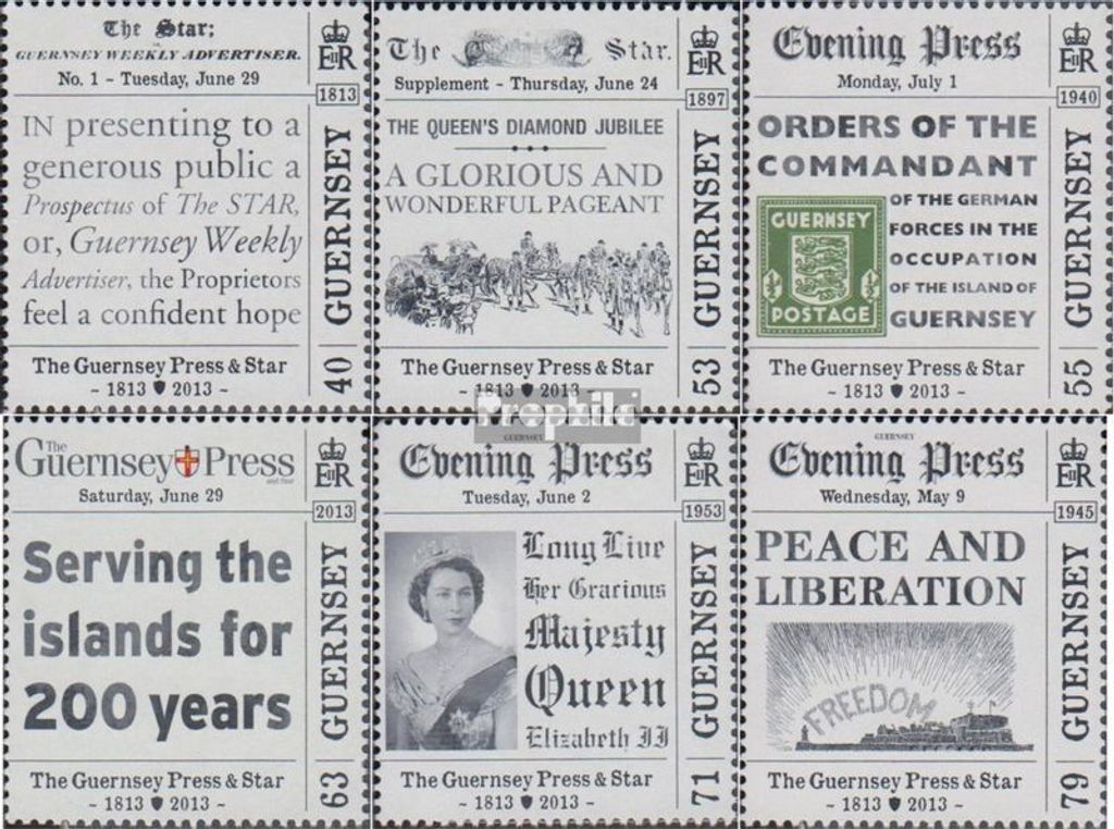 Briefmarken GB - Guernsey 2013 Mi 1429-1434 (kompl.Ausg.) postfrisch Tageszeitung