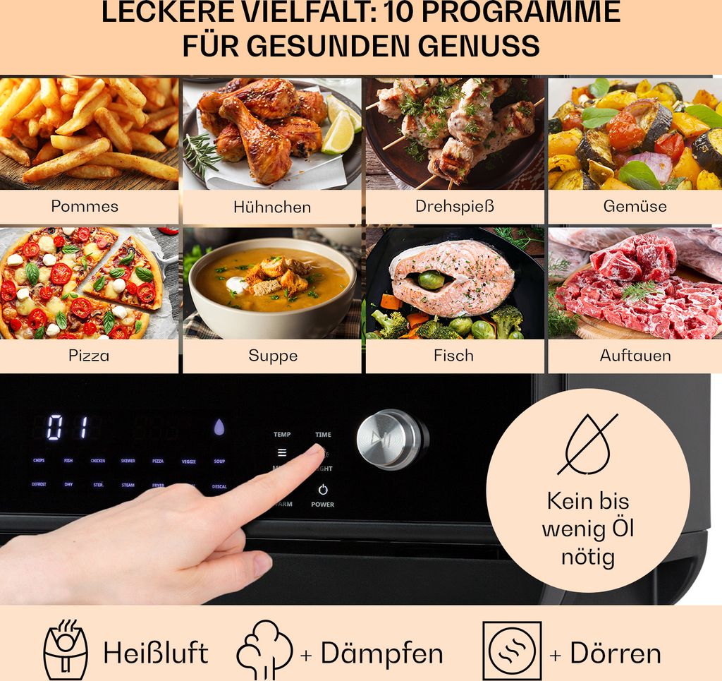 Klarstein 18 L Heißluftfritteuse, Airfryer mit Dampf- und Produktbild 4