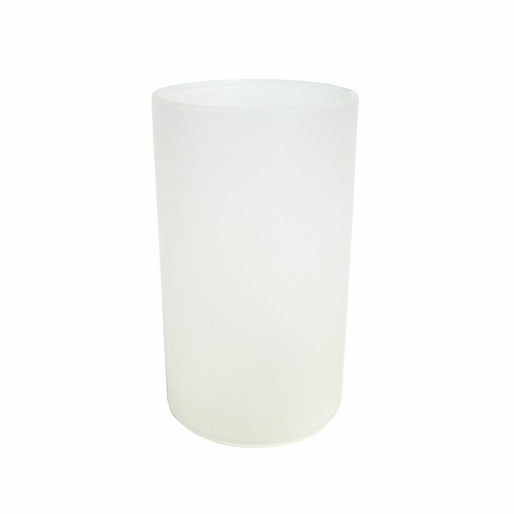 A frosted glass cylinder is shown against a white background.
