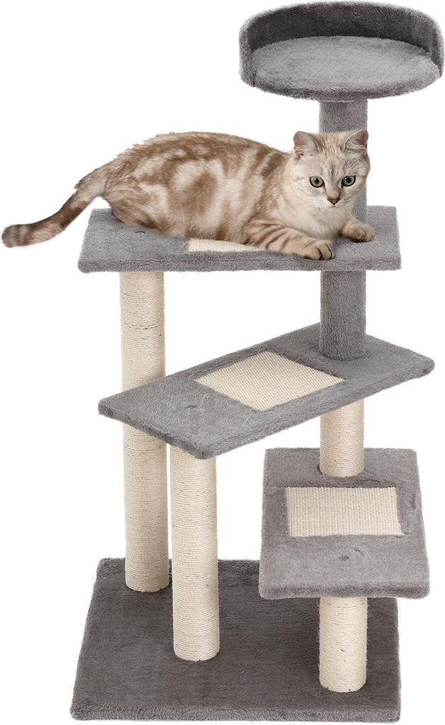 Kletterbaum Katzenbaum Spielbaum Katzenkratzbaum Treppe 5 Schichte Beige Grau 48,5 x 48,5 x 100 cm (LxBxH)
