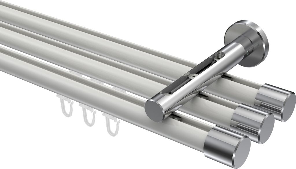 Interdeco Innenlaufstange / Gardinenstange mit Innenlauf Weiß / Chrom, Typ Siteno Santo (Kappe), 20 mm Ø 3-läufig, 540 cm
