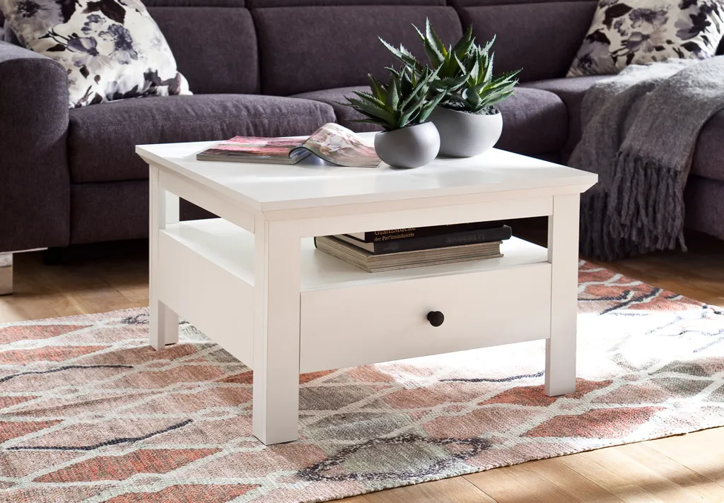 Table basse carrée blanche 70 cm, Finition résistante et Design Épuré