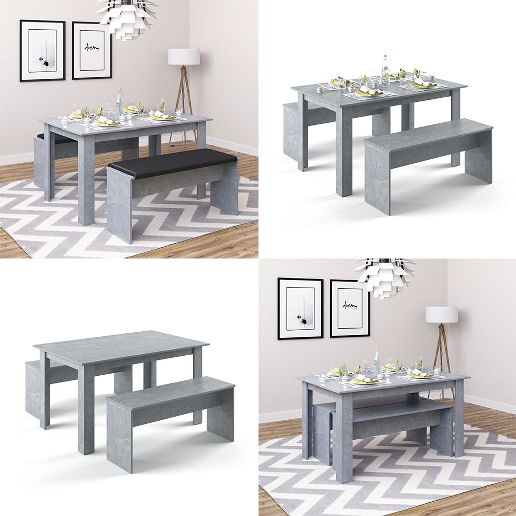 Set Tavolo Da Pranzo Sentio Con 2 Panche - 90x140cm, Antracite/Quercia Dorata | Per Cucina E Sala