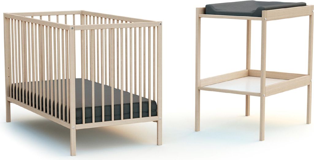 WEBABY - Babybett und Wickeltisch Duo Buche roh MILO| Bettmaße: 124 x 64,5 x 82 cm | 3-fach verstellbarer Lattenrost | Abmessungen Wickeltisch 74 ...
