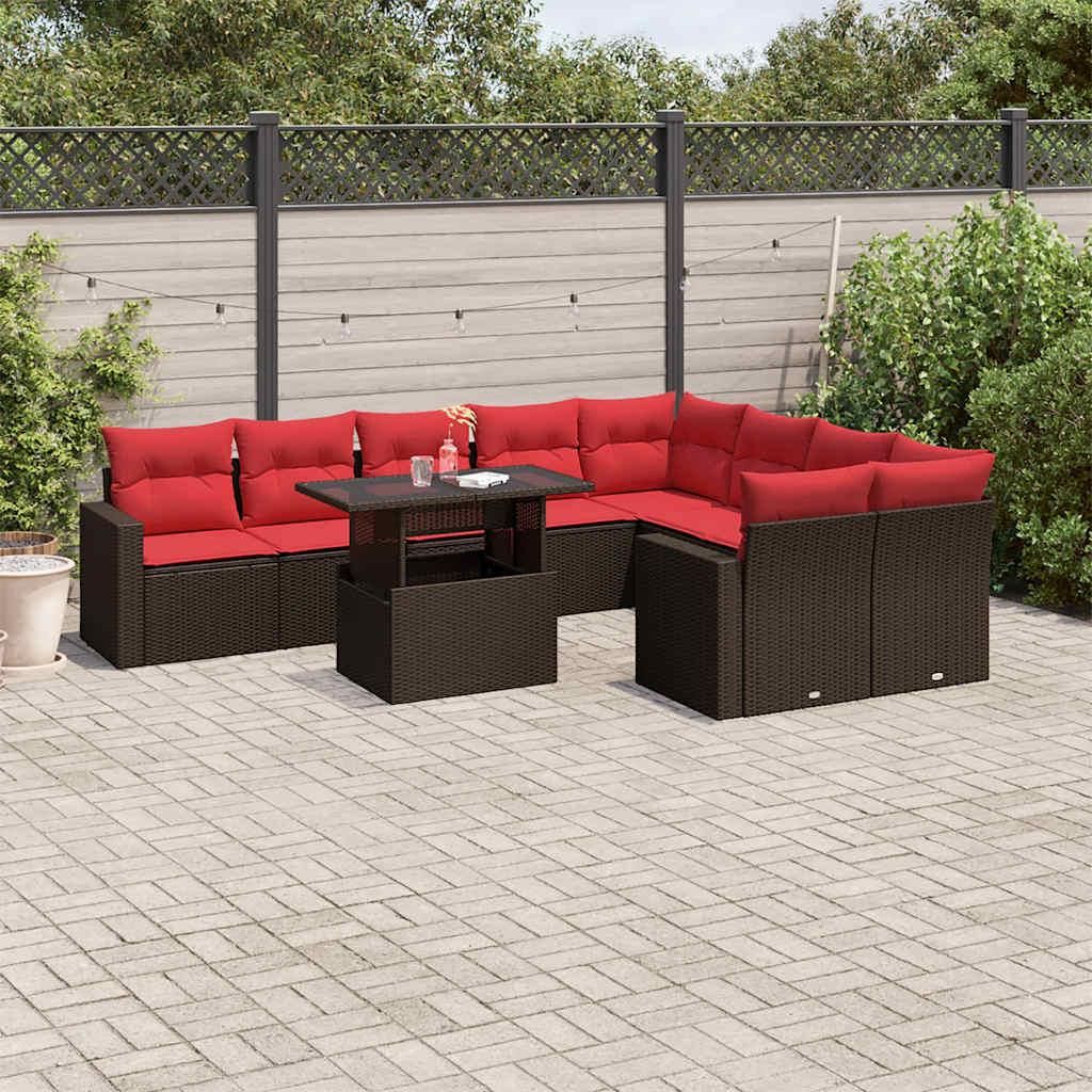 Maison Exclusive - 10-teiliges Gartensofa-Set mit Kissen, braun, Polyrattan