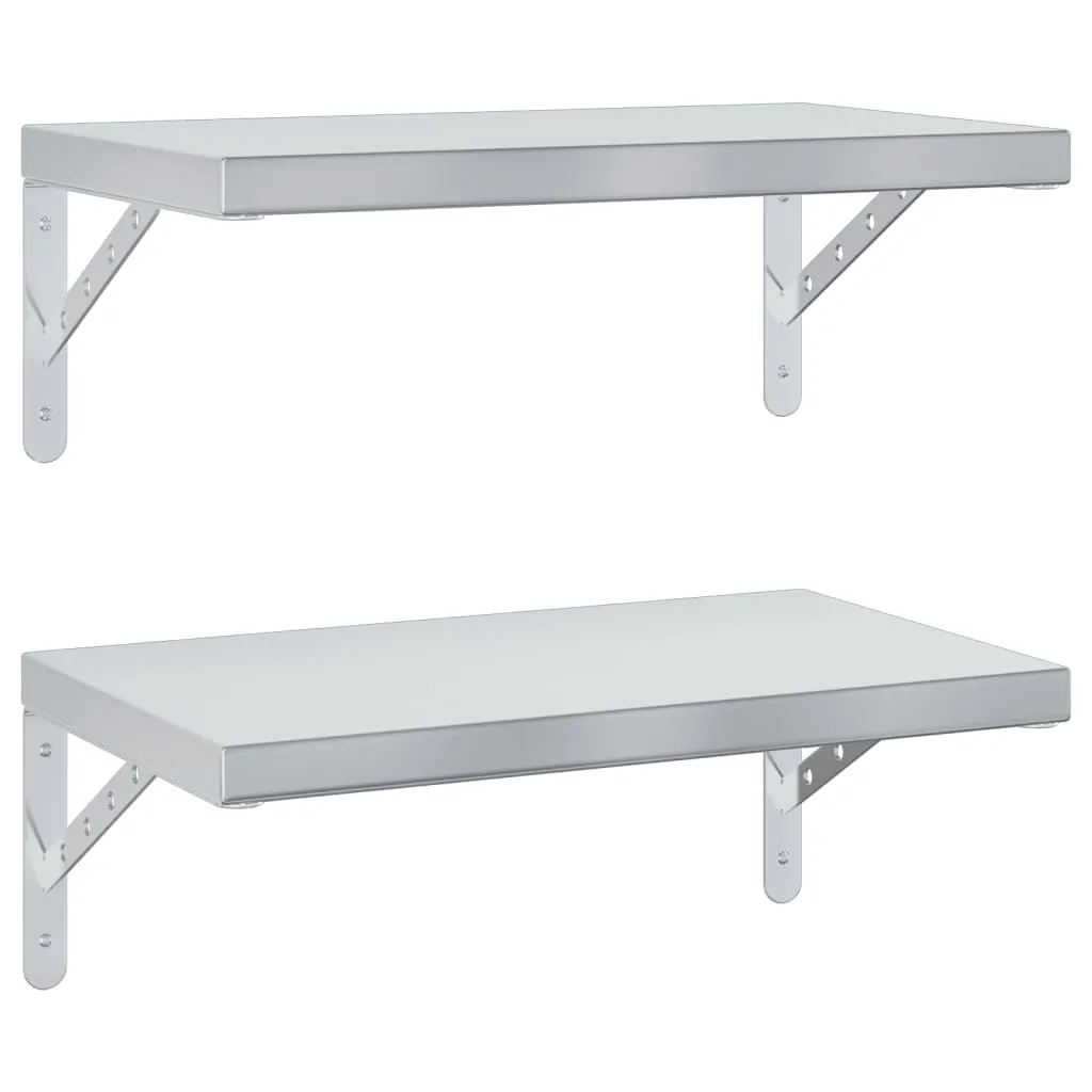 Mensole a muro 2 pz. 50x30 cm Argento Acciaio inox