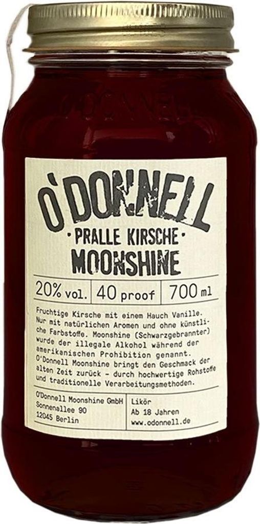 O'Donnell Pralle Kirsche Moonshine Likör, 20% Vol. 0,7 l Produktbild 