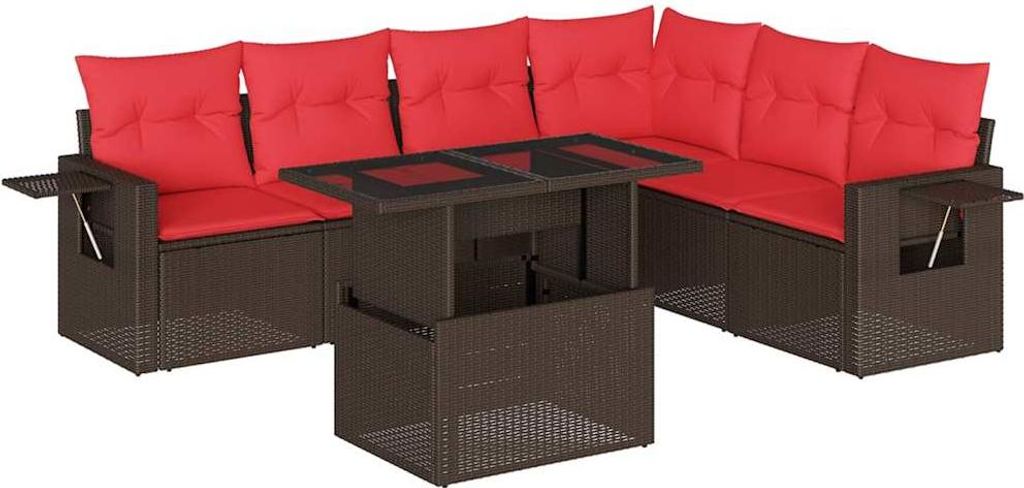 vidaXL 7-teiliges Gartensofa-Set mit Kissen, braun, Polyrattan