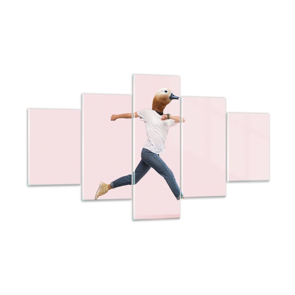 Bilder auf glas - 5 Teile - Anthropomorphisierung Mensch Ente - 125x70cm - Glasbilder - Wandbilder - Bilder - Wanddekoration aus Glas - Glas Bilder...