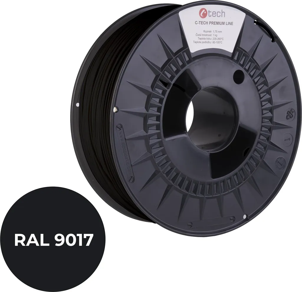Tisková struna (filament) C-TECH PREMIUM LINE, ABS, dopravní černá, RAL9017, 1,75mm, 1kg