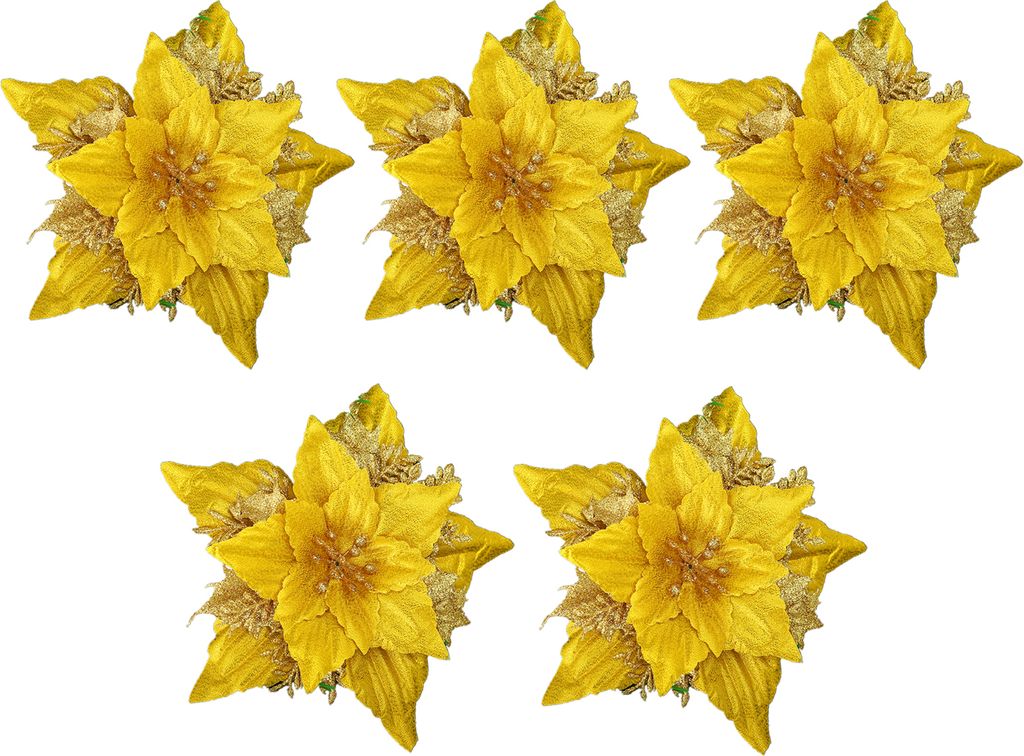 5pcs künstliche Weihnachtsblume Multi-Layer Blätter kein Geruch Plastik Schöner Girlanden Simulation Blume für Büro-Golden